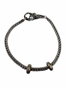 Trollbeads LAA Sterling Silver Bracelet 7.5" Pearl Flower Clasp 2 Spacers